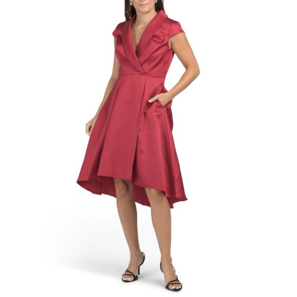 ADRIANNA PAPELL Haute Red Short Sleeve Mikado Dress - Picture 1 of 2